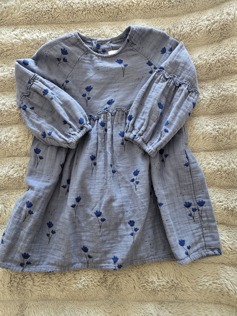 Zara Light Blue Floral Puff-Sleeve Dress